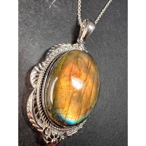 NEW Flashy fire labradorite pendant and chain in stainless steel 20inch - Picture 14 of 16